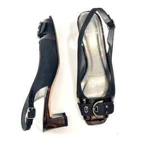 Vintage Stuart Weitzman Tortoiseshell Brown Patent Leather Sling Back Sandal